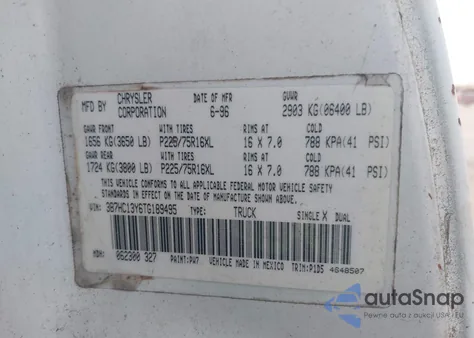 1996 Dodge Ram 1500 from USA, damaged, VIN 3B7HC13Y6TG189495